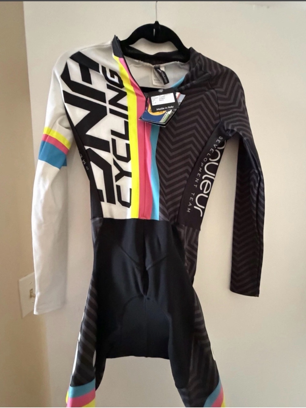 Men’s DNA Cycling Long Sleeve Suit Black with Multicolor Stripes NWT